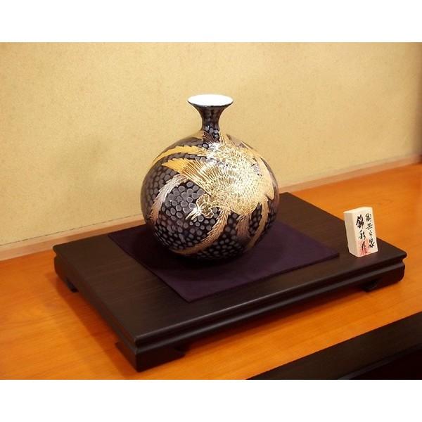 有田焼 鉄釉金彩・プラチナ彩鳳凰絵花瓶｜陶芸作家 藤井錦彩 作