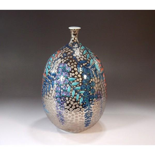 有田焼 染錦プラチナ彩藤絵花瓶｜陶芸作家 藤井錦彩 作 : 有田焼