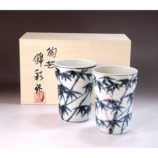染付竹林絵焼酎カップ・ペア｜有田焼 陶芸家　藤井錦彩作