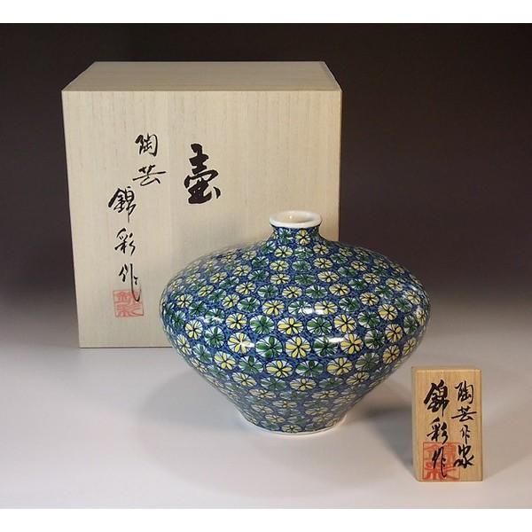 有田焼 染錦小花文様花瓶｜陶芸作家　藤井錦彩 作