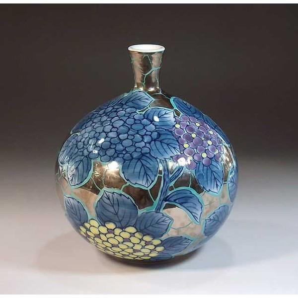 有田焼 染錦プラチナ彩紫陽花絵飾り花瓶｜陶芸作家 藤井錦彩 作
