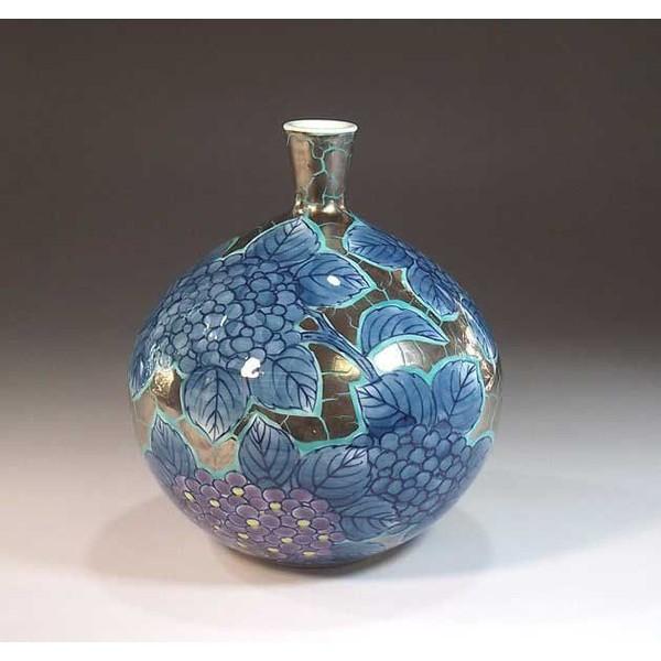 有田焼 染錦プラチナ彩紫陽花絵飾り花瓶｜陶芸作家 藤井錦彩 作