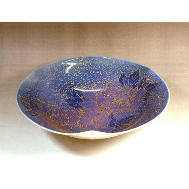 有田焼 陶芸家 藤井錦彩作 染錦金彩釉裏紅牡丹絵器 : 有田焼 藤井錦彩