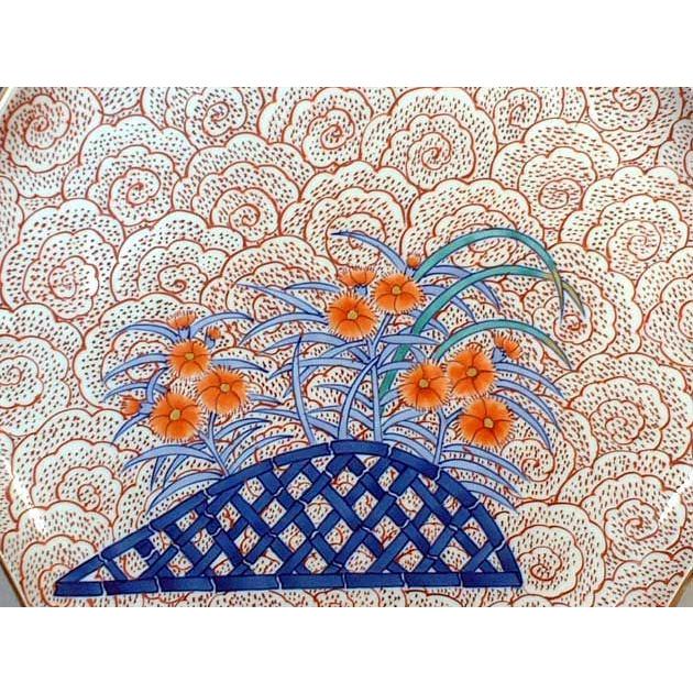 有田焼 陶芸家 藤井錦彩作 染錦紅雲撫子絵盛込大鉢 : 有田焼 藤井錦彩