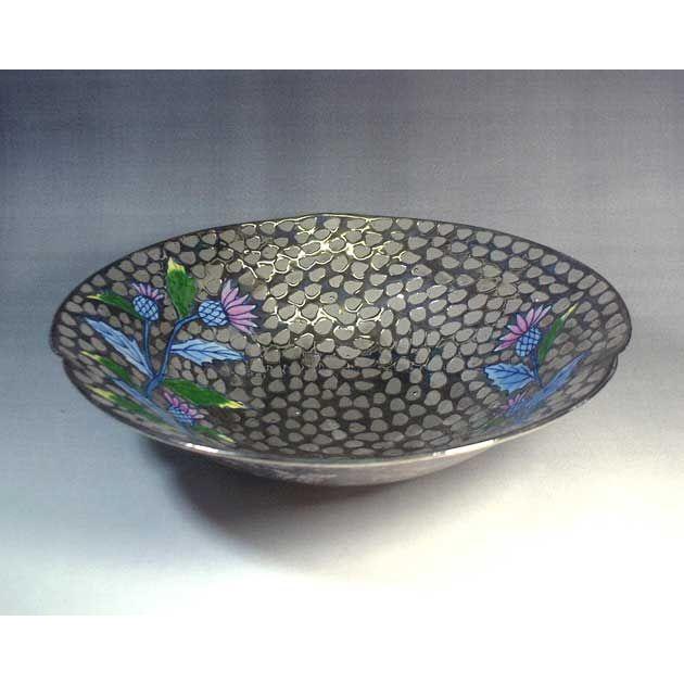 有田焼 陶芸家 藤井錦彩作 染錦プラチナ彩アザミ絵器 : 有田焼 藤井錦