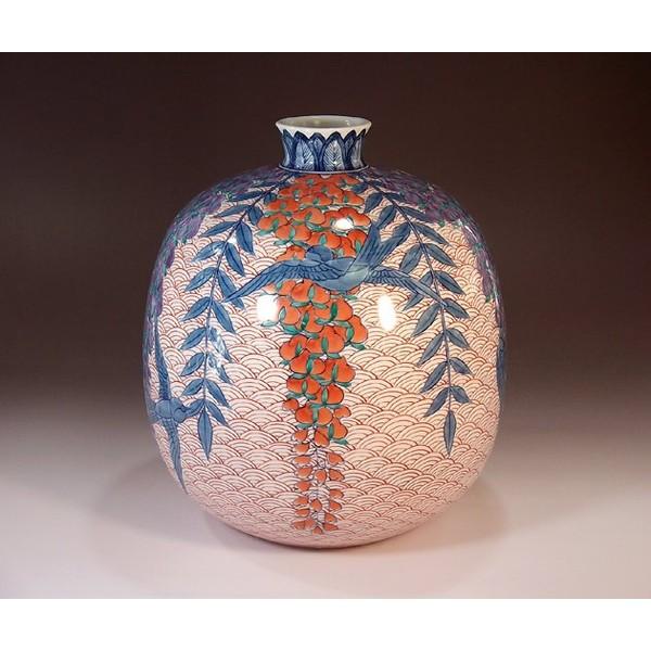 有田焼 染錦青海波藤燕絵花瓶｜陶芸作家　藤井錦彩 作