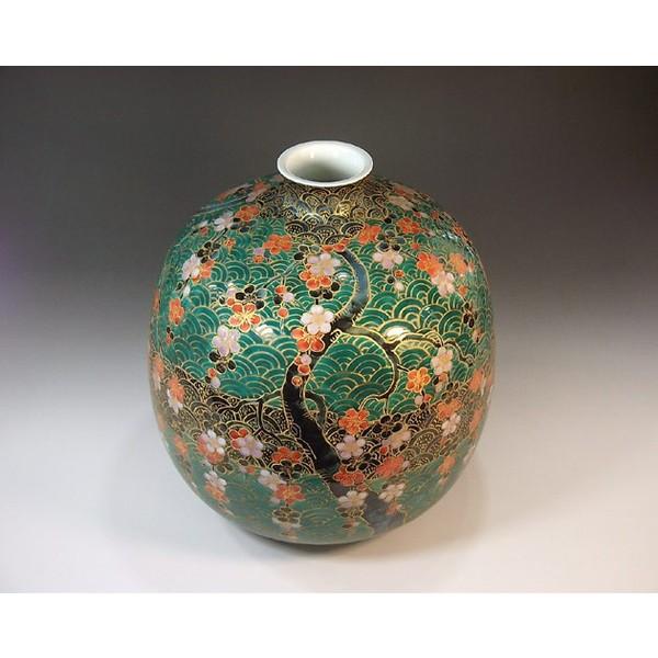 有田焼 染錦金彩青海波枝垂れ梅絵花瓶｜陶芸作家　藤井錦彩 作_1