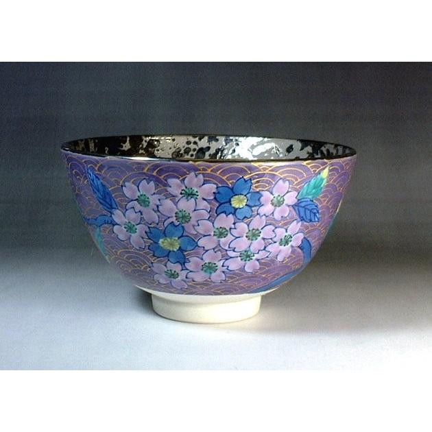 染錦プラチナ彩金波桜絵抹茶茶碗｜有田焼 陶芸作家 藤井錦彩作