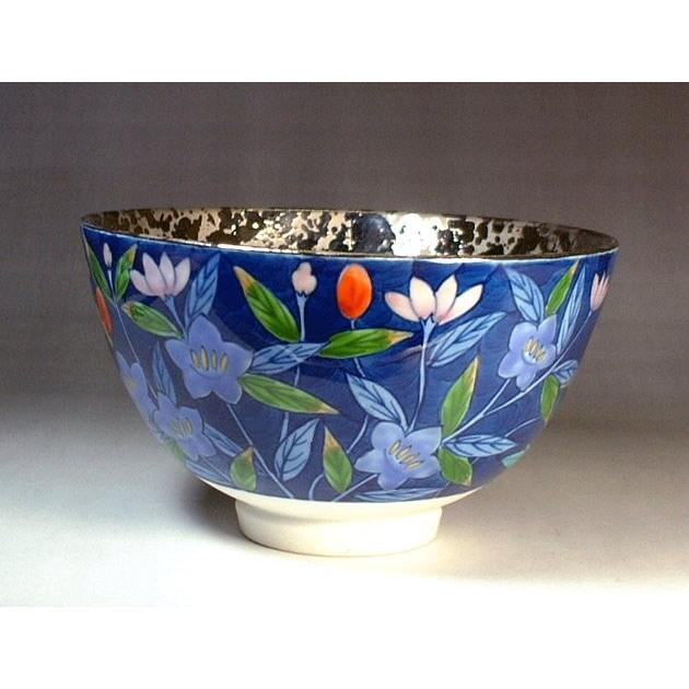 染錦プラチナ彩秋野草花文様抹茶茶碗｜有田焼 陶芸作家 藤井錦彩作