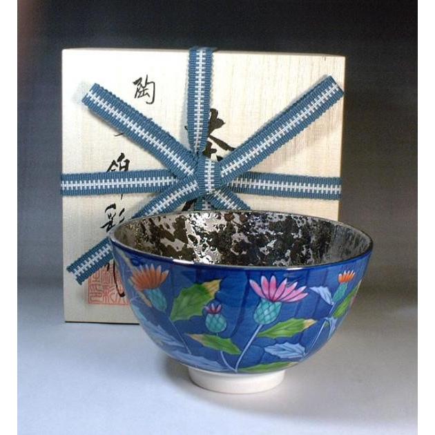 染錦プラチナ彩薊絵抹茶茶碗｜有田焼 陶芸作家 藤井錦彩作 : 有田焼