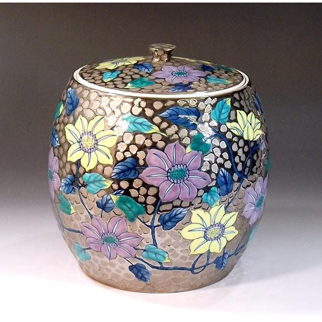 染錦プラチナ彩鉄線花絵水指｜有田焼 陶物作り原作者 藤井錦彩作 抹茶茶碗-キッチン、日用品、文具