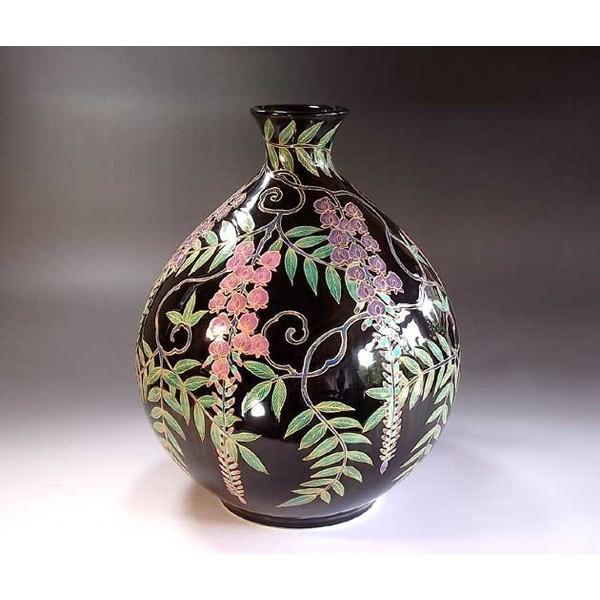 欲しいの 伝統工芸 手造り総手描きの高級陶器花瓶 有田焼 天目釉金彩藤絵花瓶 陶芸作家 藤井錦彩 作 美術 工芸品 Smssvg Org