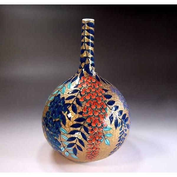 円左エ門　花瓶　鶴首瓶　有田焼　染錦　壺 鶴首花瓶 有田焼 円左エ門窯 有田焼 色絵 南蛮帆船鶴首花瓶 花器