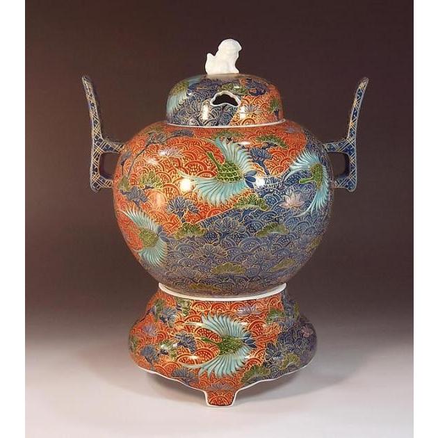 染錦金彩松鶴絵大香炉｜有田焼 陶芸作家 藤井錦彩作 : 有田焼 藤井錦彩