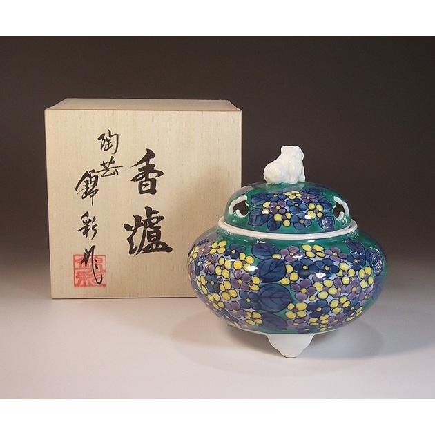 染錦紫陽花絵香炉｜有田焼 陶芸作家 藤井錦彩作 : 有田焼 藤井錦彩窯