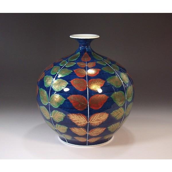 藤井錦彩 節約 木の葉金襴手 染錦 有田焼 共箱 木札 花瓶 花入れ 藤井