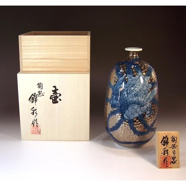 有田焼 染錦プラチナ彩鳳凰絵花瓶｜陶芸作家　藤井錦彩 作