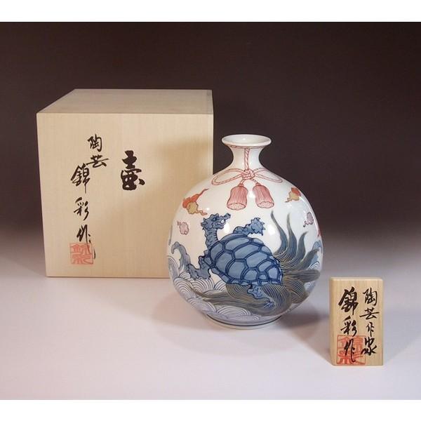 有田焼 古伊万里様式染錦金彩花結び亀絵花瓶｜陶芸作家　藤井錦彩 作