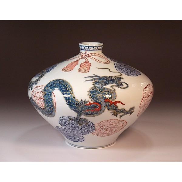 有田焼 - 藤井錦彩　花瓶　花器　フラワーベース 有田焼 染付梅鳥絵花瓶｜陶芸作家 藤井錦彩 作 : 有田焼 藤井錦