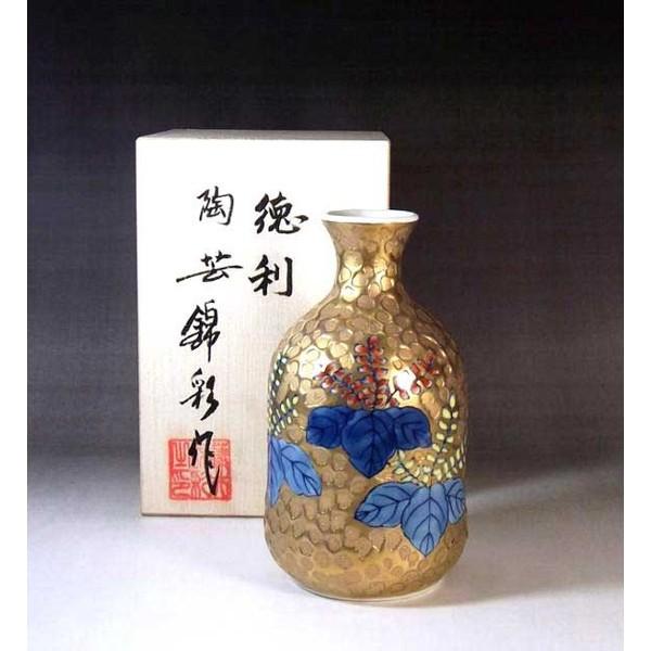 有田焼 染錦黄金桐絵徳利｜陶芸家　藤井錦彩 作