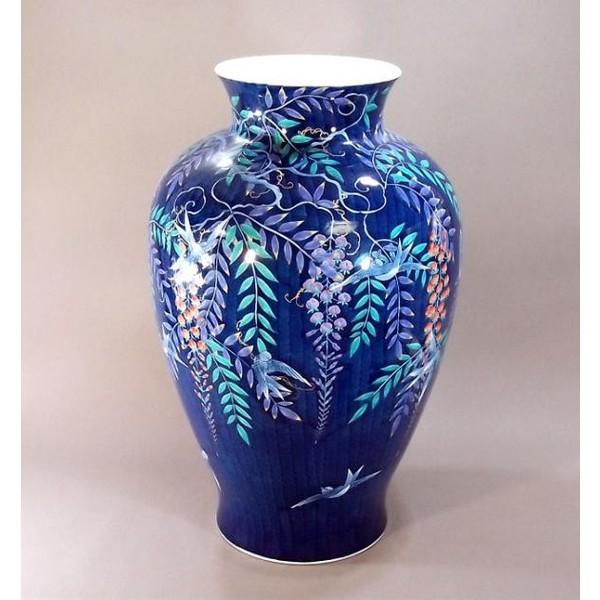 春新作の 伝統工芸 手造り総手描きの高級陶器花瓶 有田焼 作 藤井錦彩 色鍋島様式藤燕絵特大花瓶 陶芸作家 インテリア雑貨