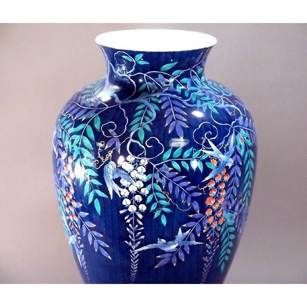 春新作の 伝統工芸 手造り総手描きの高級陶器花瓶 有田焼 作 藤井錦彩 色鍋島様式藤燕絵特大花瓶 陶芸作家 インテリア雑貨