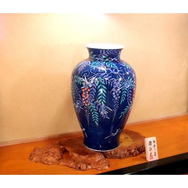春新作の 伝統工芸 手造り総手描きの高級陶器花瓶 有田焼 作 藤井錦彩 色鍋島様式藤燕絵特大花瓶 陶芸作家 インテリア雑貨