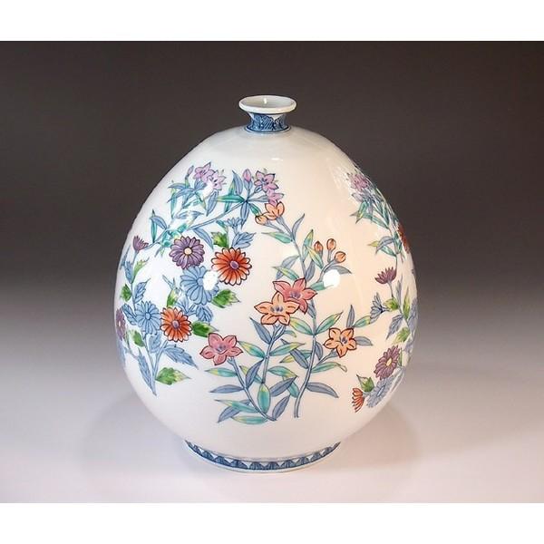 有田焼 染錦草野菊桔梗絵花花瓶｜陶芸作家 藤井錦彩 作 : 有田焼 藤井 