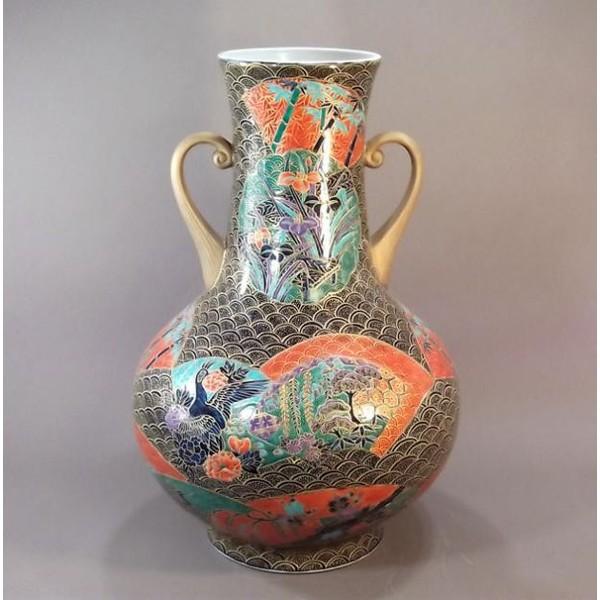 有田焼　金彩青海波花鳥絵特大花瓶｜陶芸作家　藤井錦彩 作
