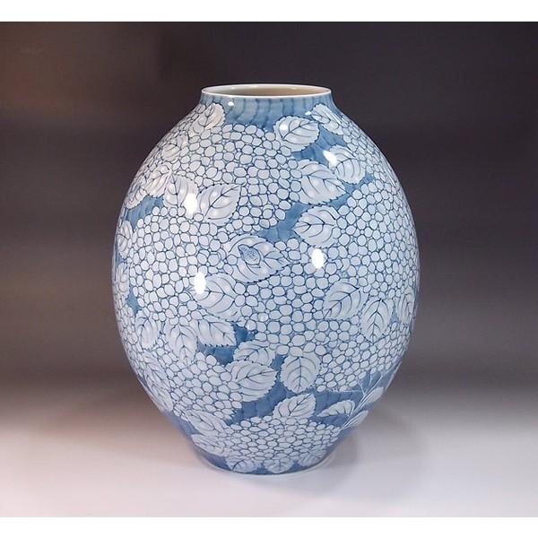 有田焼 染付紫陽花蛙絵花瓶｜陶芸作家　藤井錦彩 作