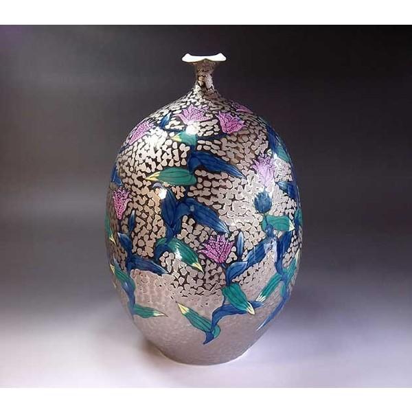 有田焼 染錦プラチナ彩ほととぎす絵花瓶｜陶芸作家　藤井錦彩 作