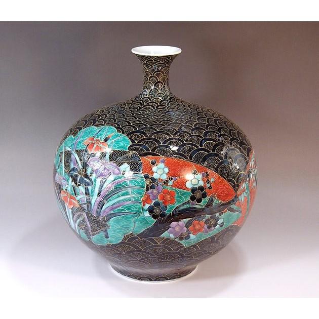 有田焼 染錦金彩青海波扇割花絵花瓶｜陶芸作家　藤井錦彩 作_1