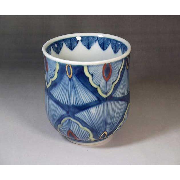 有田焼 陶芸家 藤井錦彩作 染錦金彩十草地文様湯呑み : 有田焼