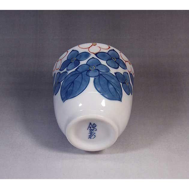 有田焼 陶芸家 藤井錦彩作 染錦金彩紫陽花絵波渕湯呑み : 有田焼 藤井