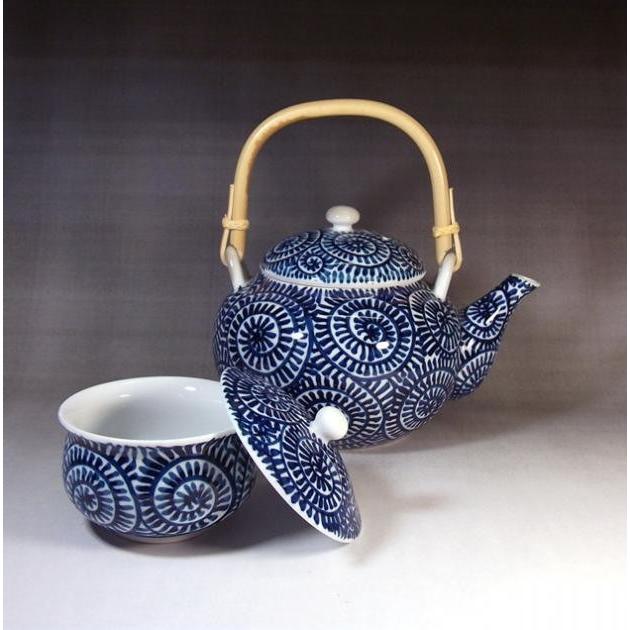 有田焼【館林源右衛門】【上作品】染付 線描き 逆たこ唐草文様 錆釉双