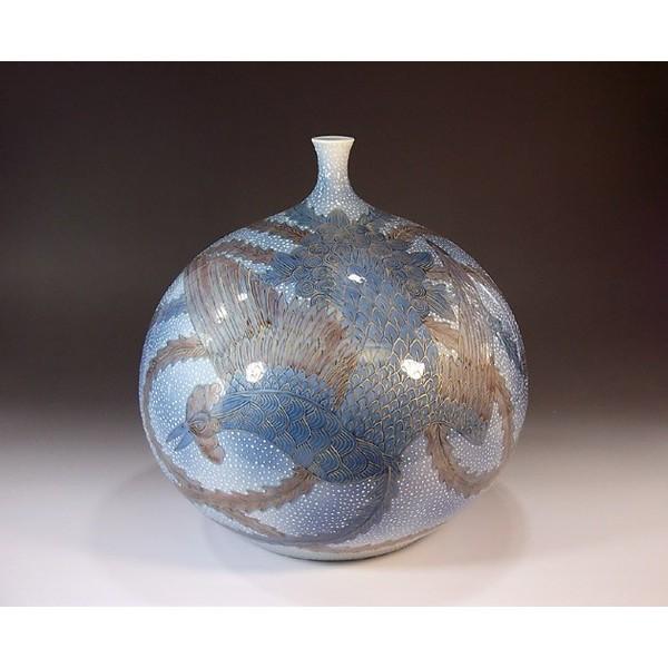 有田焼 オブジェ 置き物 和紙染金彩釉裏紅鳳凰絵花瓶 家具 インテリア 陶芸作家 和紙