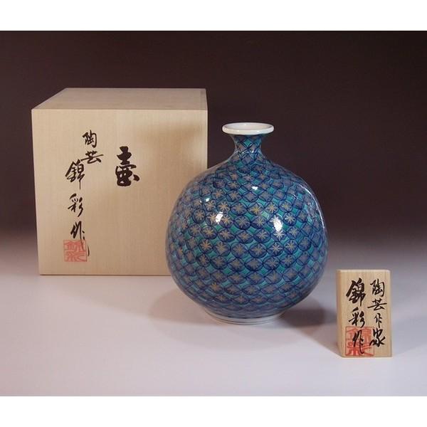 有田焼 染錦金彩七宝文様花瓶｜陶芸作家　藤井錦彩 作