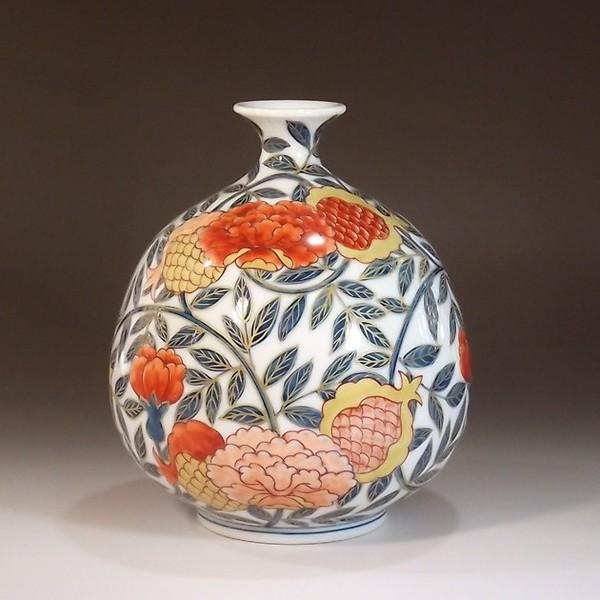 有田焼 染錦金彩柘榴絵花瓶｜陶芸作家　藤井錦彩 作_1
