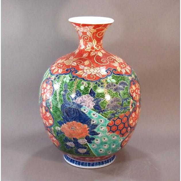 花瓶 陶器 貫入 華やかな花鳥図 金彩 金彩花鳥図特大花瓶｜有田焼 陶芸作家 藤井錦彩作 : 有田焼 藤井錦彩窯
