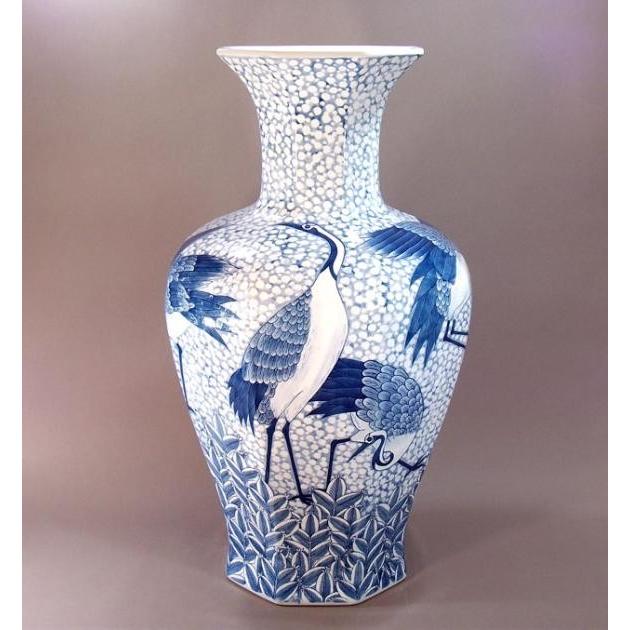 染付松鶴雪景図特大八角花瓶｜有田焼 陶芸作家　藤井錦彩作