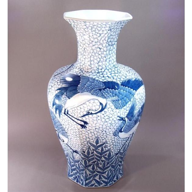 染付松鶴雪景図特大八角花瓶｜有田焼 陶芸作家　藤井錦彩作_1