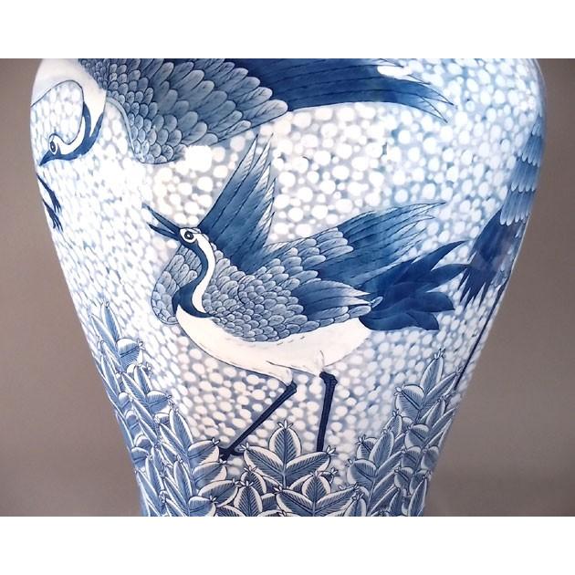 染付松鶴雪景図特大八角花瓶｜有田焼 陶芸作家　藤井錦彩作_2