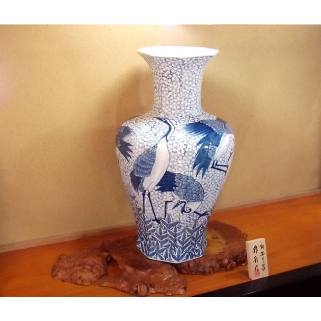 染付松鶴雪景図特大八角花瓶｜有田焼 陶芸作家　藤井錦彩作_3