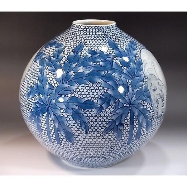 有田焼 染付丸文様象絵花瓶｜陶芸作家 藤井錦彩 作 : 有田焼 藤井錦彩