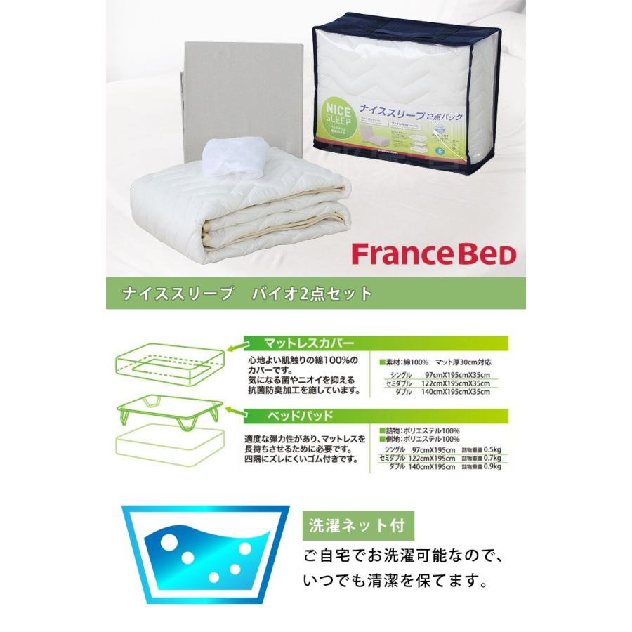 当店在庫限り  寝具2点セット セミダブルサイズ ナイススリープ  バイオ2点パック 基本パック ベッドパッド マットレスカバー 抗菌 防臭 マット厚30cm対応の画像