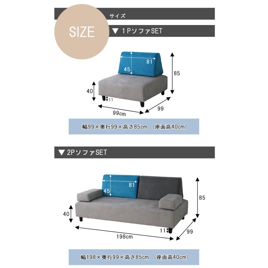 カウチソファーSET（2Pソファ×1、肘クッション×2、1Pソファ×2、背