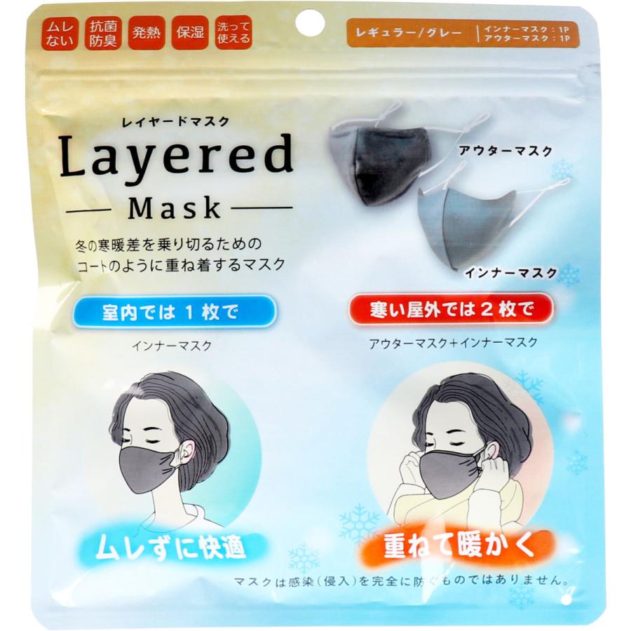 レイヤードマスク インナーマスク 1 アウターマスク 1 グレー グレー レギュラー 1組 金太郎shop 通販 Paypayモール
