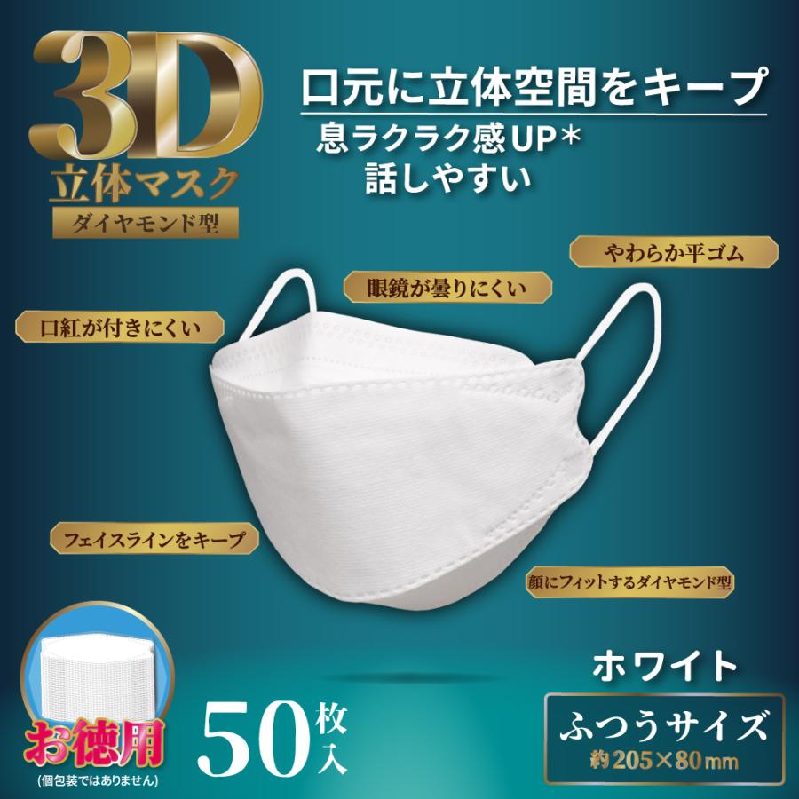 iiもの本舗 3D立体マスク ダイヤモンド型 ホワイト 50枚入 : 金太郎