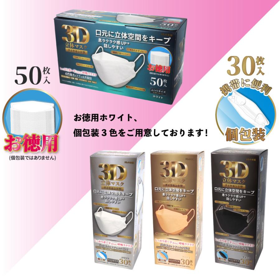 iiもの本舗 3D立体マスク ダイヤモンド型 ホワイト 50枚入 : 金太郎