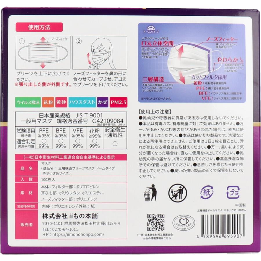 iiもの本舗 三層構造プリーツマスク 口元空間ドームタイプ やや小さめ